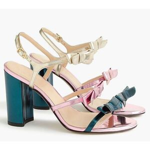 J.Crew Collection Stella bow heels in metallic emerald 10
